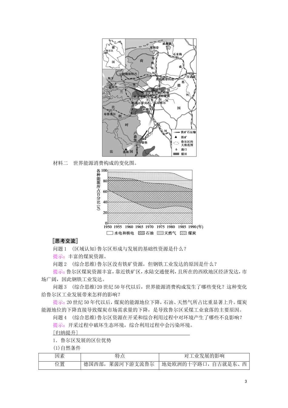 高中地理 第2单元 不同类型区域的发展 第2节 资源枯竭地区的发展——以德国鲁尔区为例教案 鲁教版选择性必修2-鲁教版高中选择性必修2地理教案_第3页