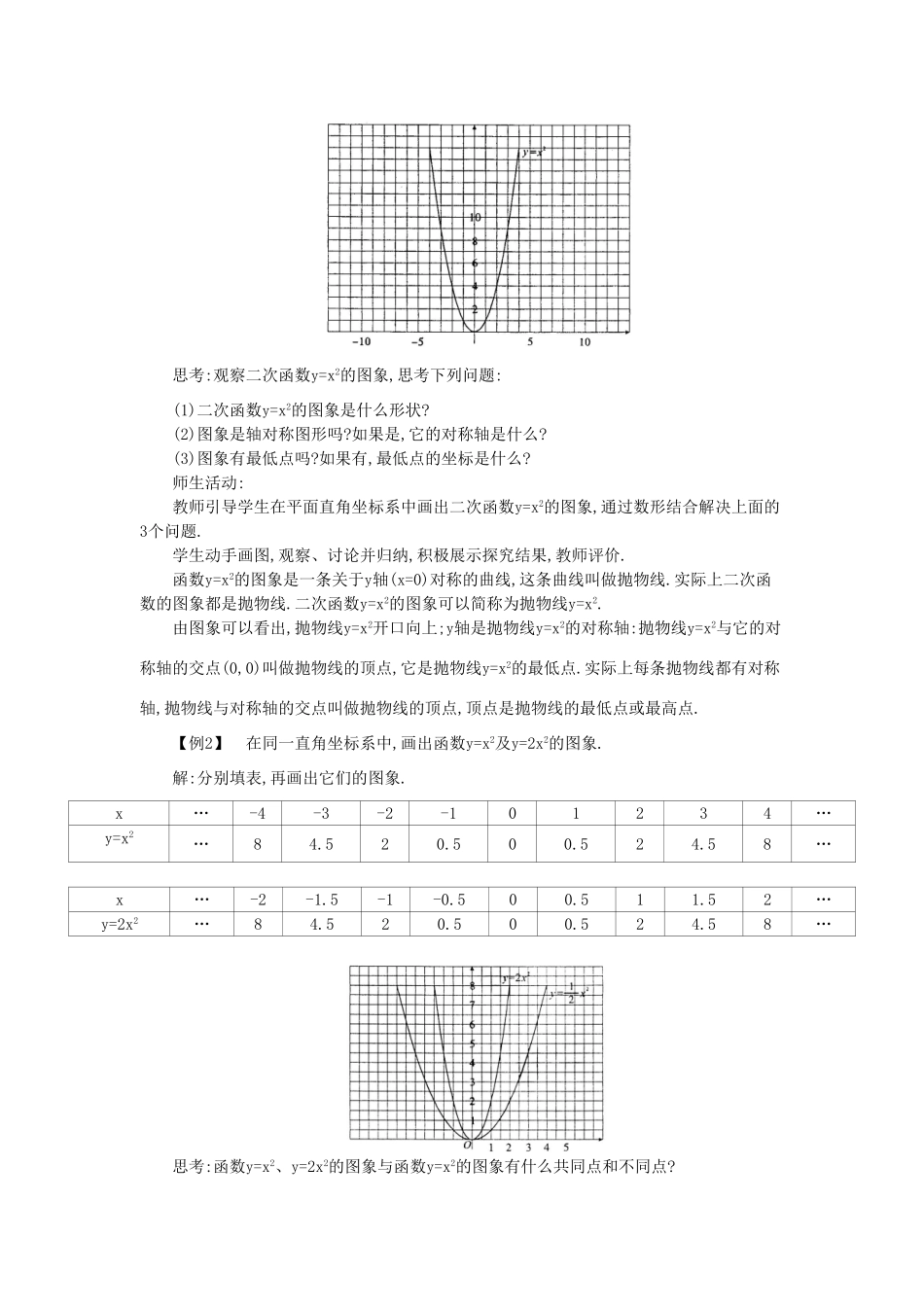 秋九年级数学上册 第21章 二次函数与反比例函数 21.2 二次函数的图象和性质 21.2.1 二次函数yax2的图象和性质教案 （新版）沪科版-（新版）沪科版初中九年级上册数学教案_第2页