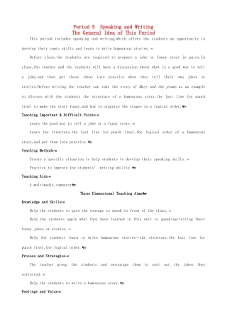 高中英语 Unit3 A taste of English humour Period 5 Speaking and Writingg优秀教案 新人教版必修4