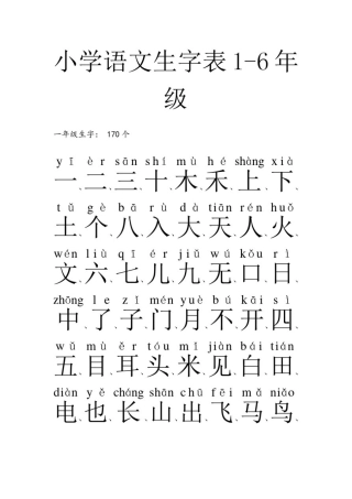 小学生语文生字表