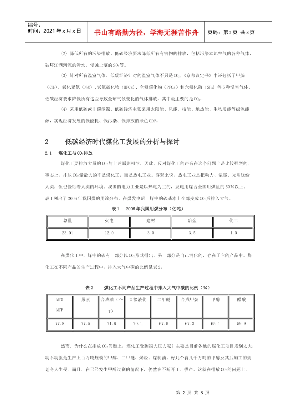 低碳经济与煤化工的若干问题解析_第2页