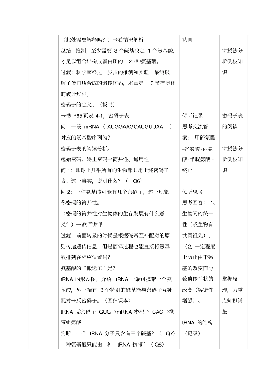 人教版高中生物必修二《基因指导蛋白质的合成》(第2课时)教案_第3页