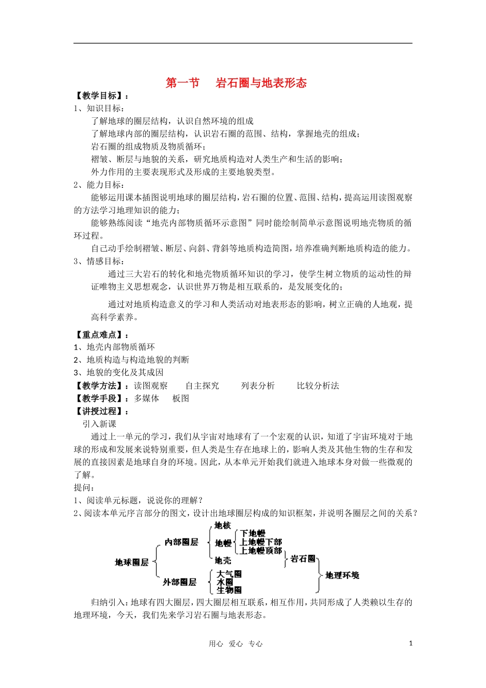 高中地理 2.1《岩石圈与地表形态》教案（3） 鲁教版必修1_第1页