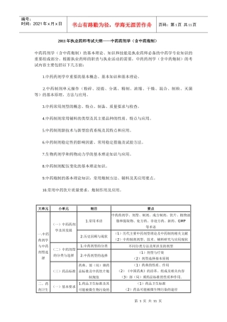 XX年执业药师考试大纲(中药药剂中药炮制)及X年执业中药师考试
