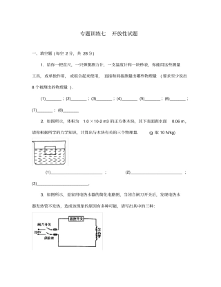 中考物理专题训练开放性试题