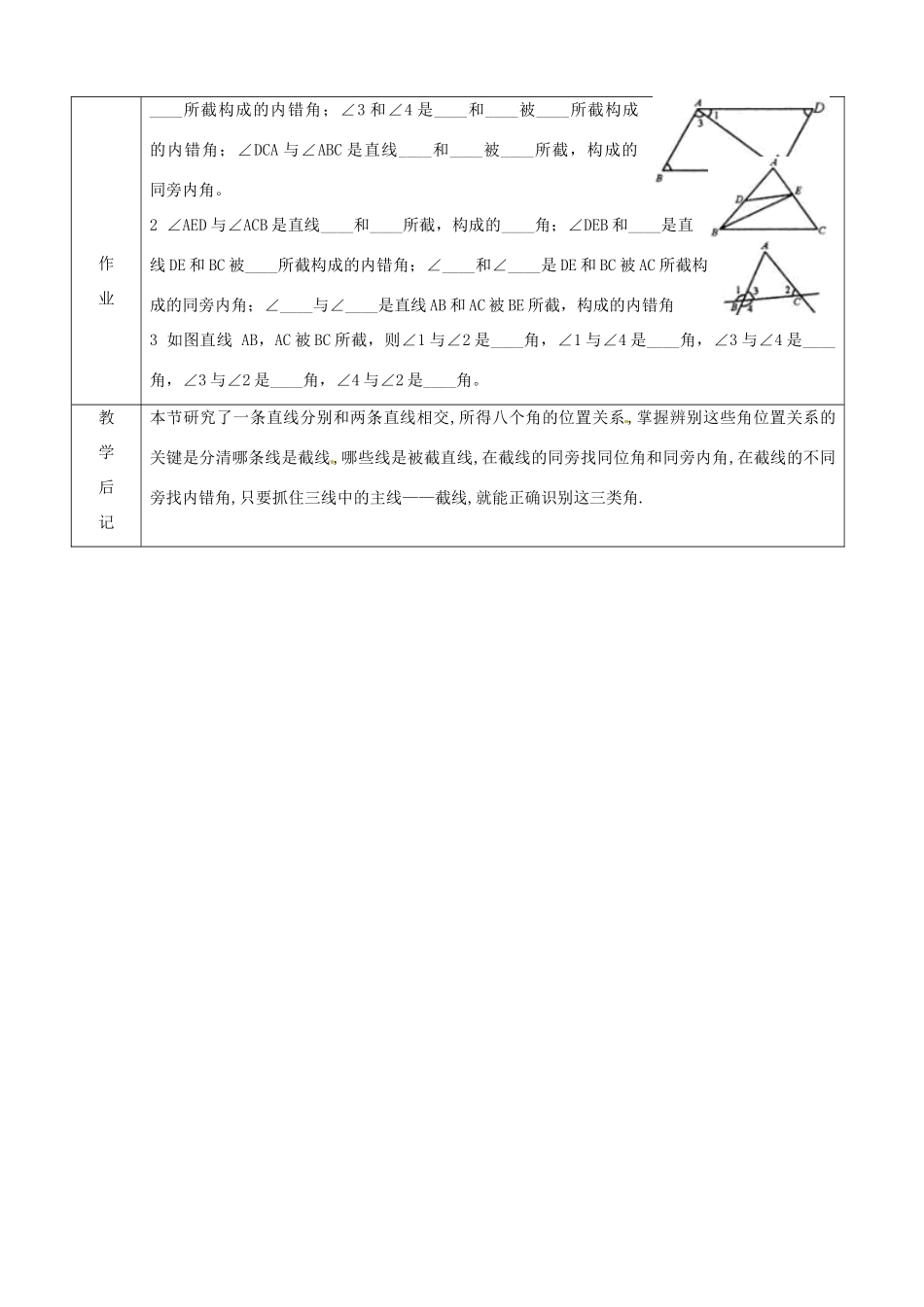 山东省滨州市邹平实验中学七年级数学下册 三线八角教案 新人教版_第3页