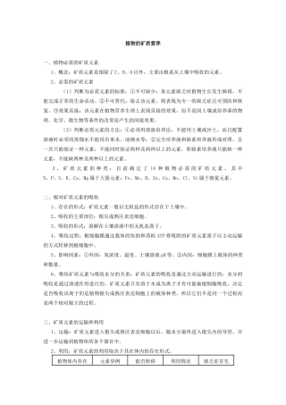 高中生物植物的矿质营养专题辅导