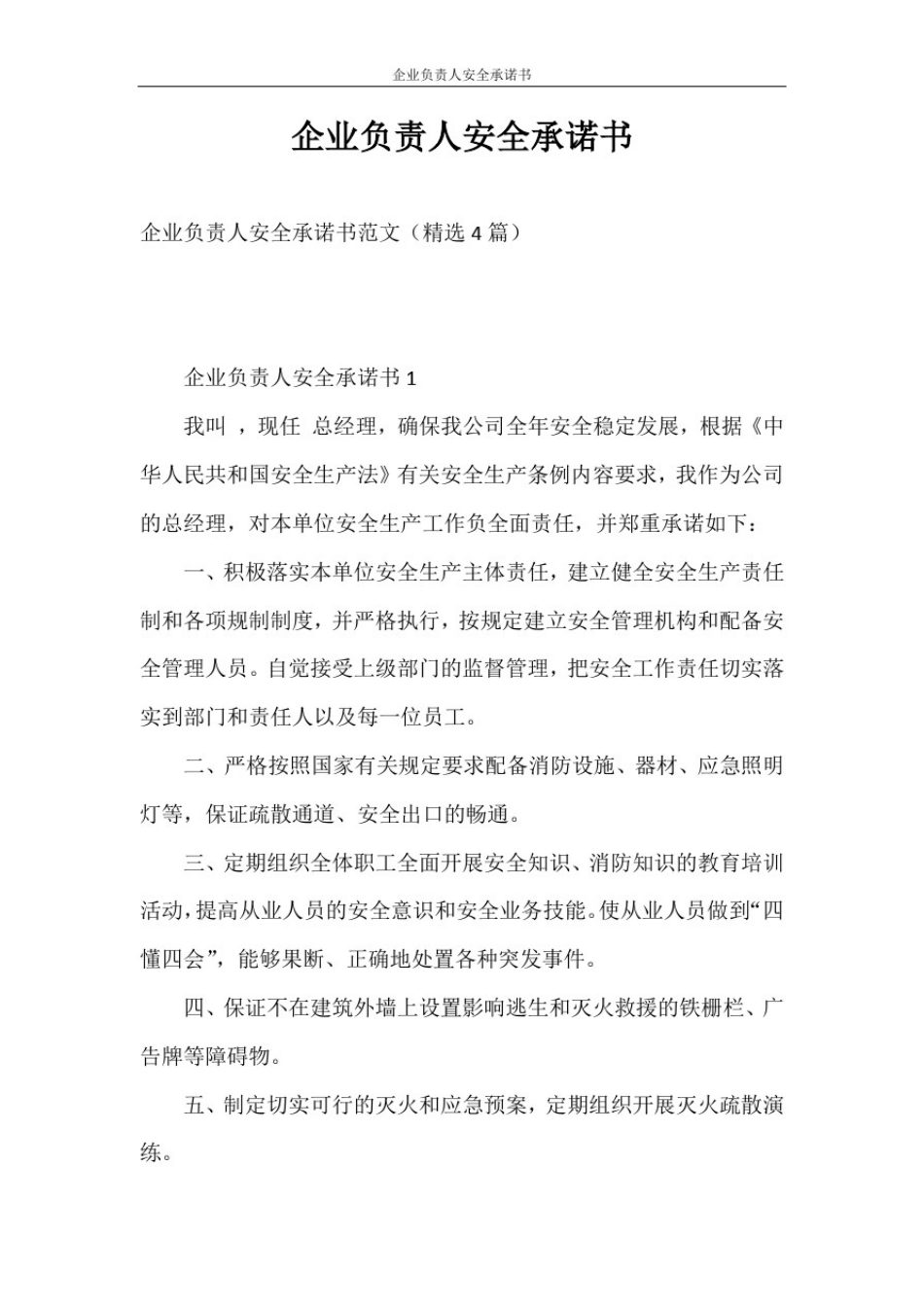 承诺书企业负责人安全承诺书_第1页