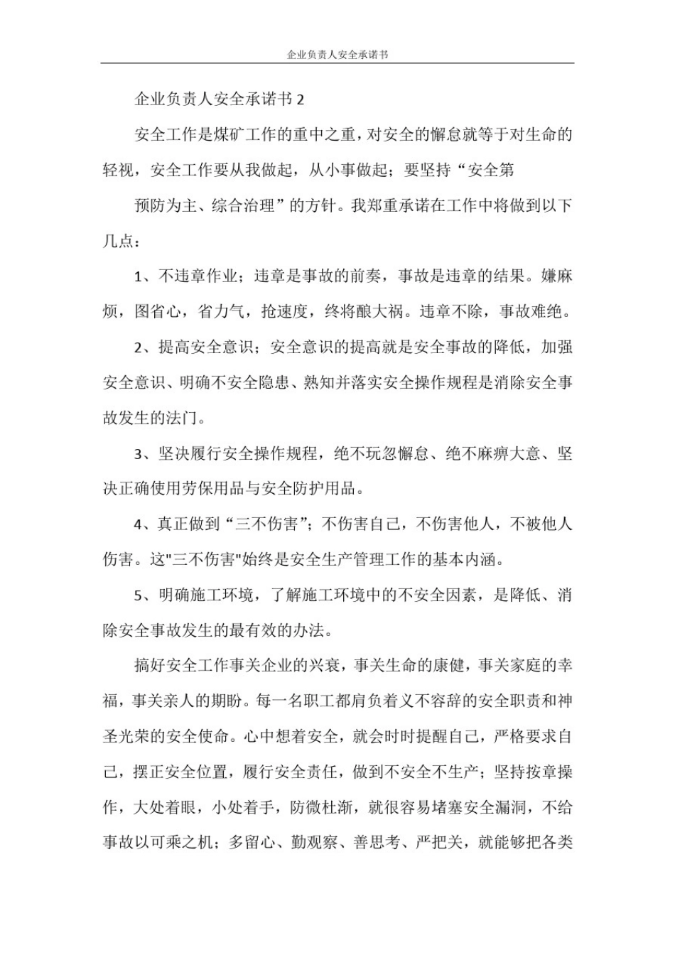 承诺书企业负责人安全承诺书_第2页