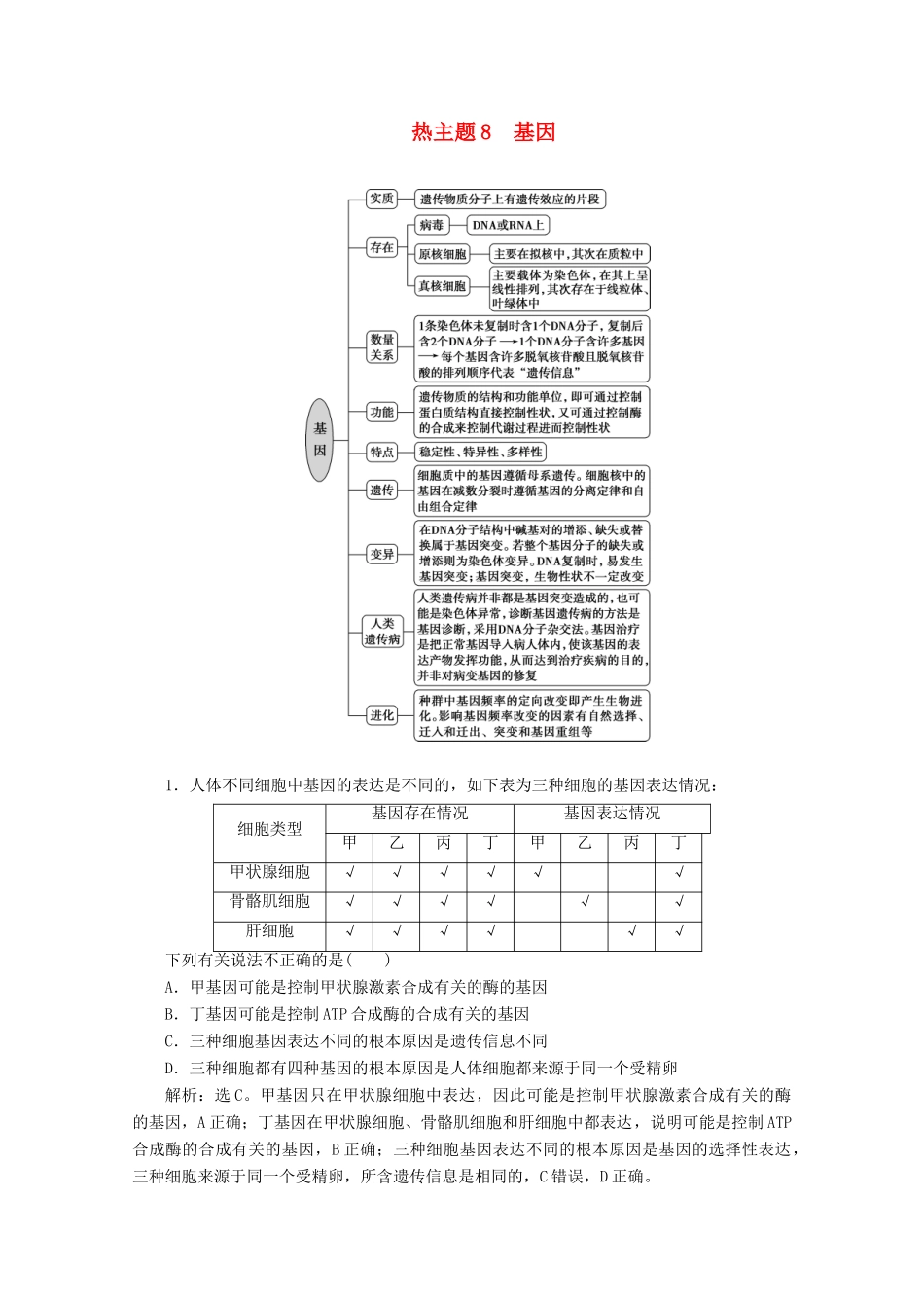 （京津鲁琼版）高考生物二轮复习 热考主题8 基因讲义-人教版高三全册生物教案_第1页