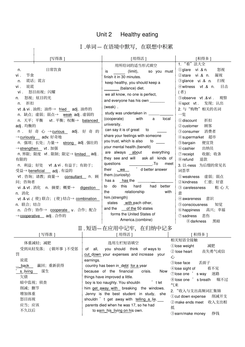 人教版英语必修三unit2知识点以及相应练习_第1页