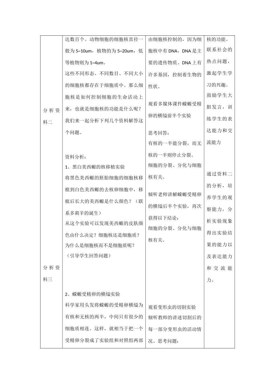 高中生物：3.3 细胞核——系统的控制中心 教案 3 新人教版必修1_第3页