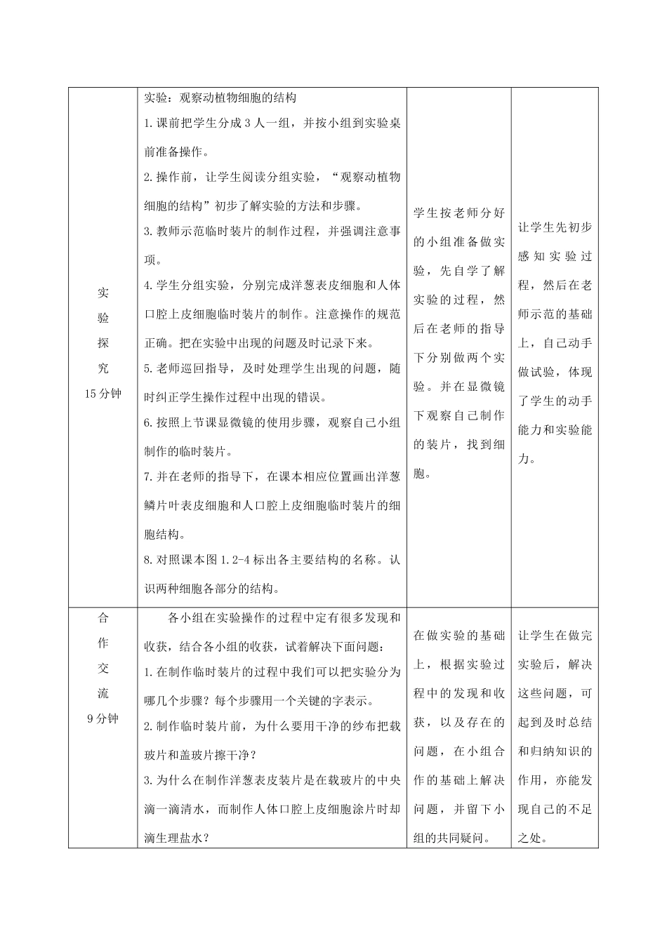七年级生物上册 1.2.1《细胞的结构和功能》第一课时教案 （新版）济南版-（新版）济南版初中七年级上册生物教案_第3页