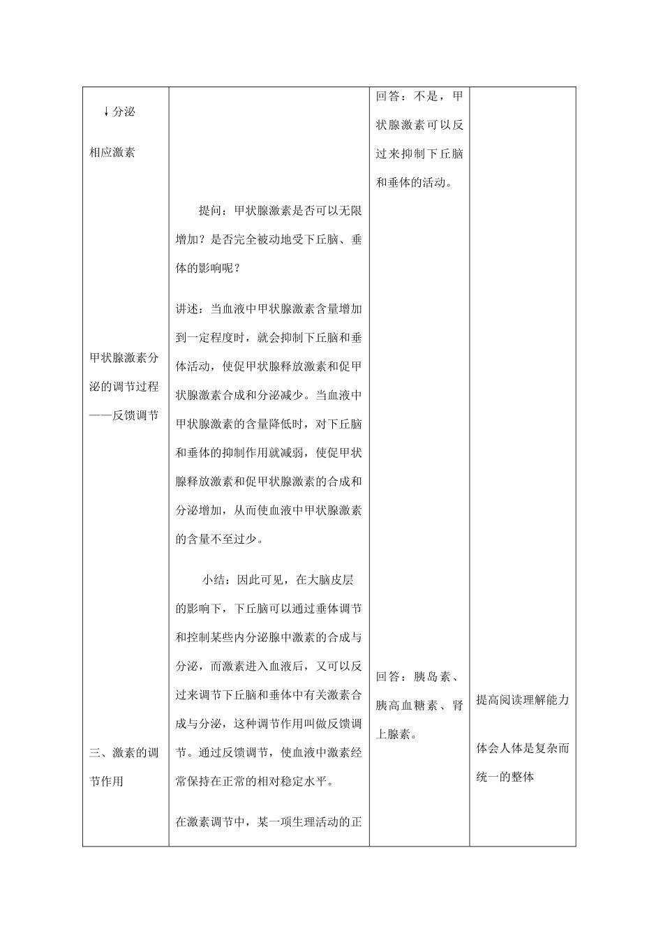 高中生物 第二册 5.3 内分泌系统中的信息传递和调节教案（1）沪科版-沪科版高二第二册生物教案_第3页