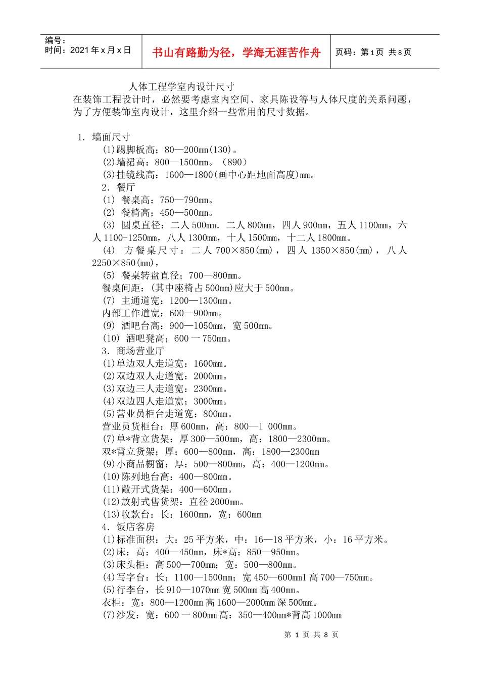 人体工程学室内设计尺寸(整理)_第1页