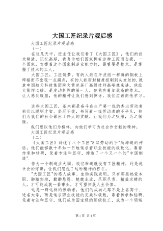 大国工匠纪录片观后感 