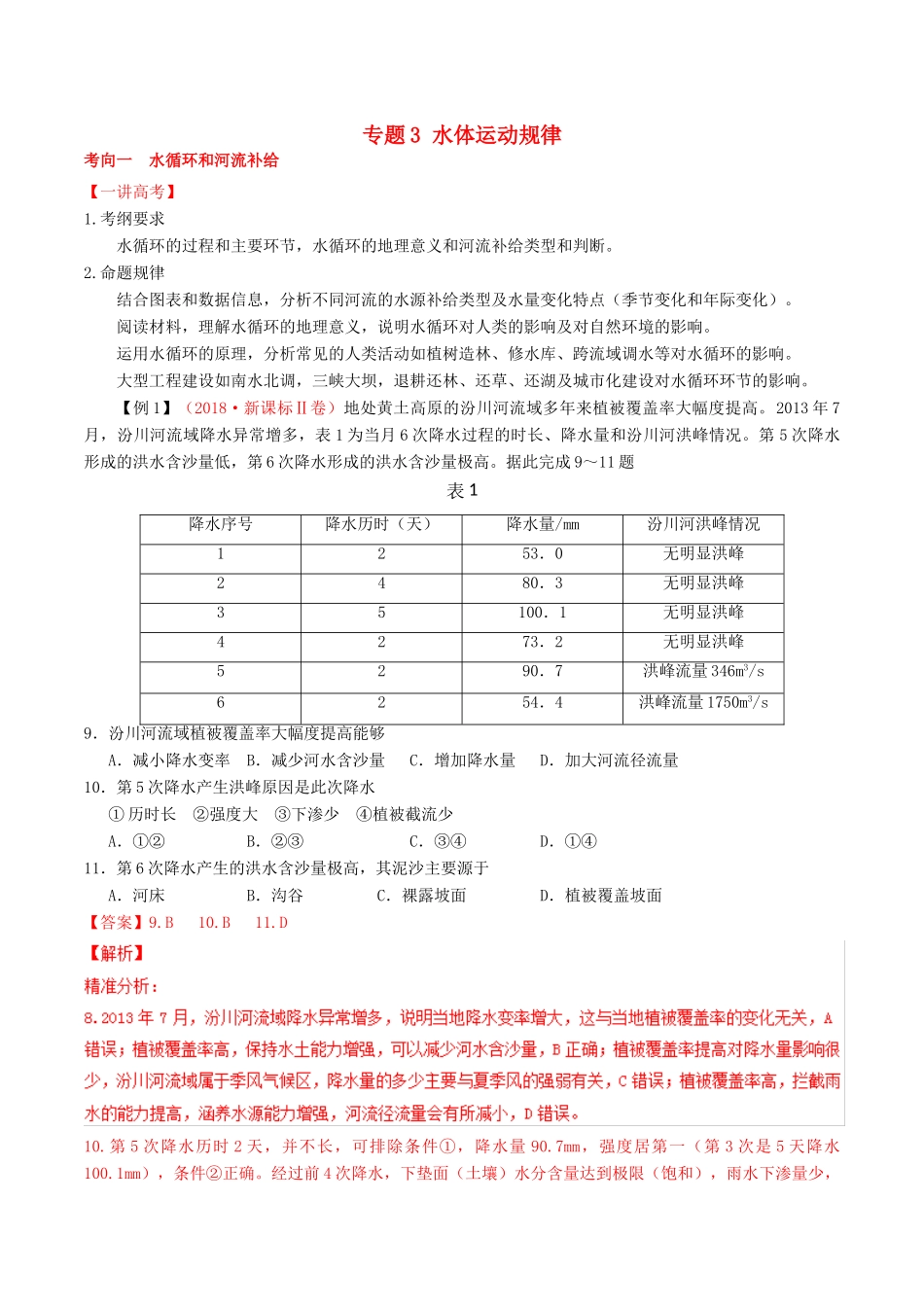 高考地理二轮复习 专题03 水体运动规律（讲）（含解析）-人教版高三全册地理教案_第1页
