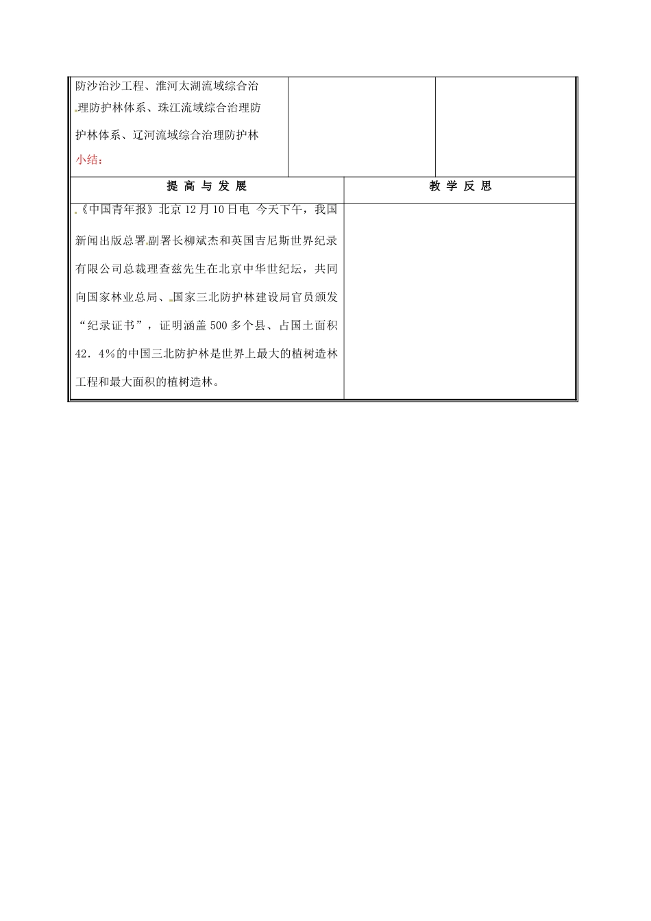七年级生物上册 第三单元《生物圈中的绿色植物》第7章 绿色植物与生物圈 7.3 我国的绿色生态工程教案 （新版）北师大版_第2页