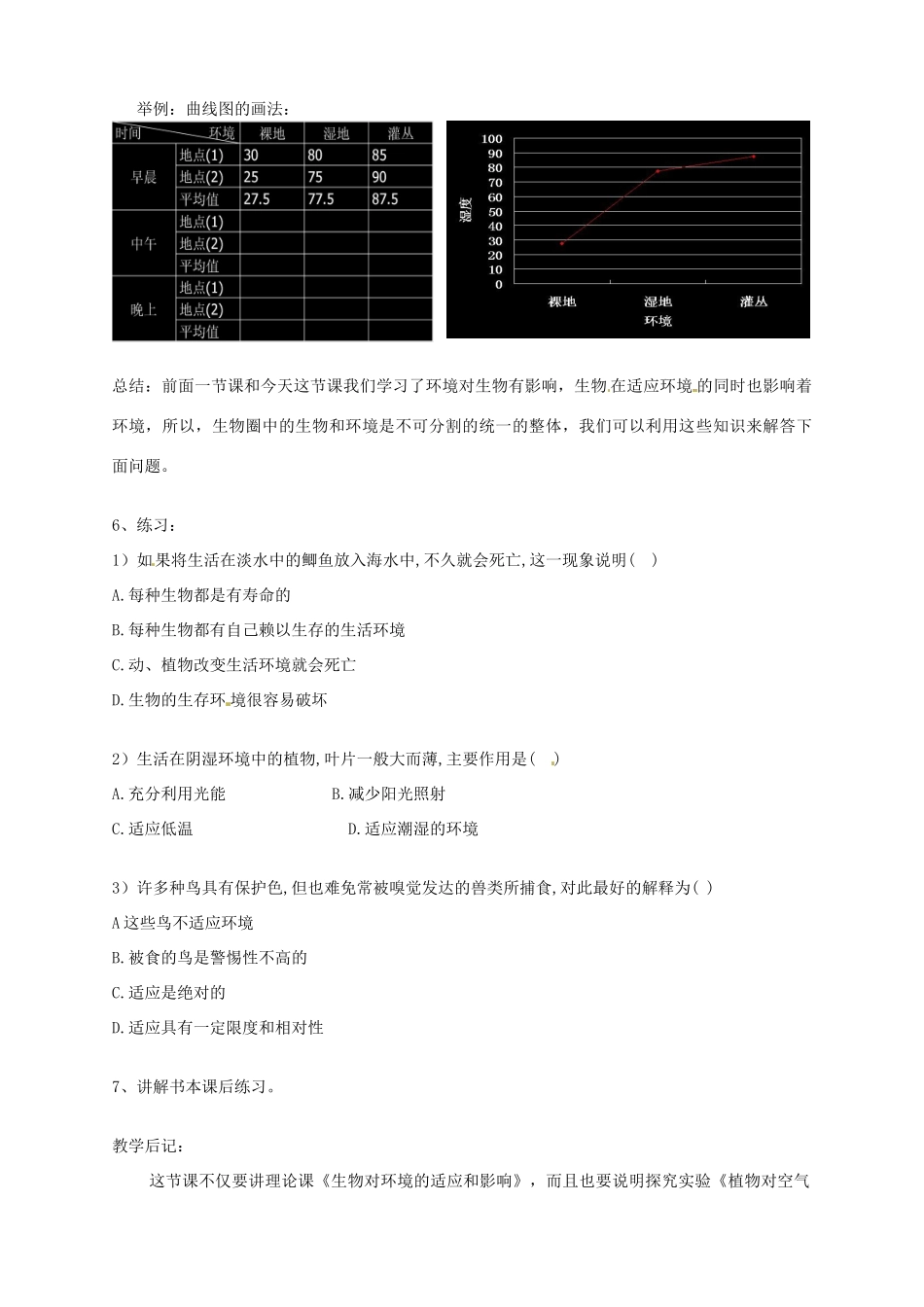 辽宁省凌海市石山初级中学七年级生物上册 第一单元 2.3 生物对环境的适应和影响教案1 新人教版_第2页