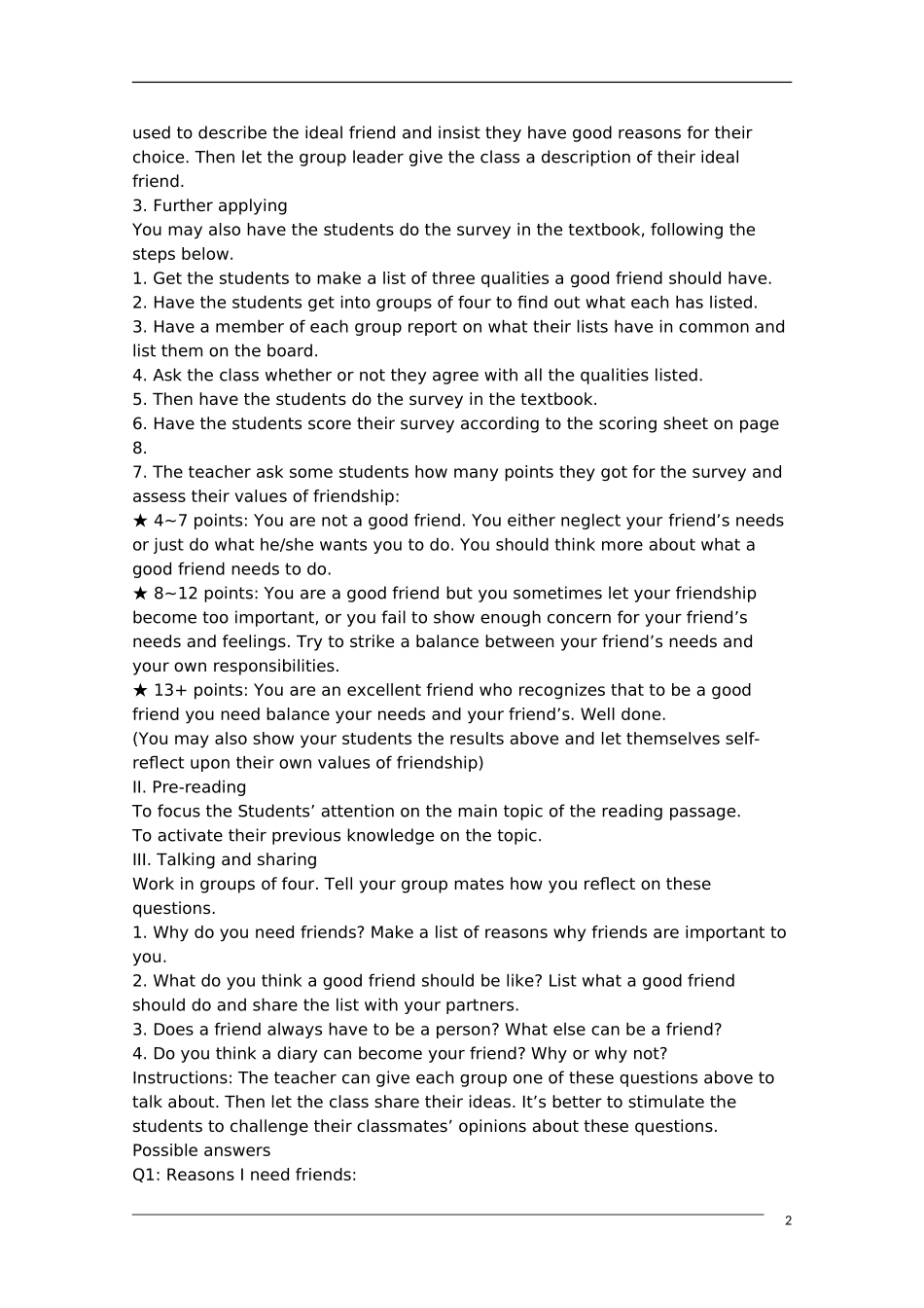 高中英语 Unit 1 Friendship教案 新人教版必修1_第2页