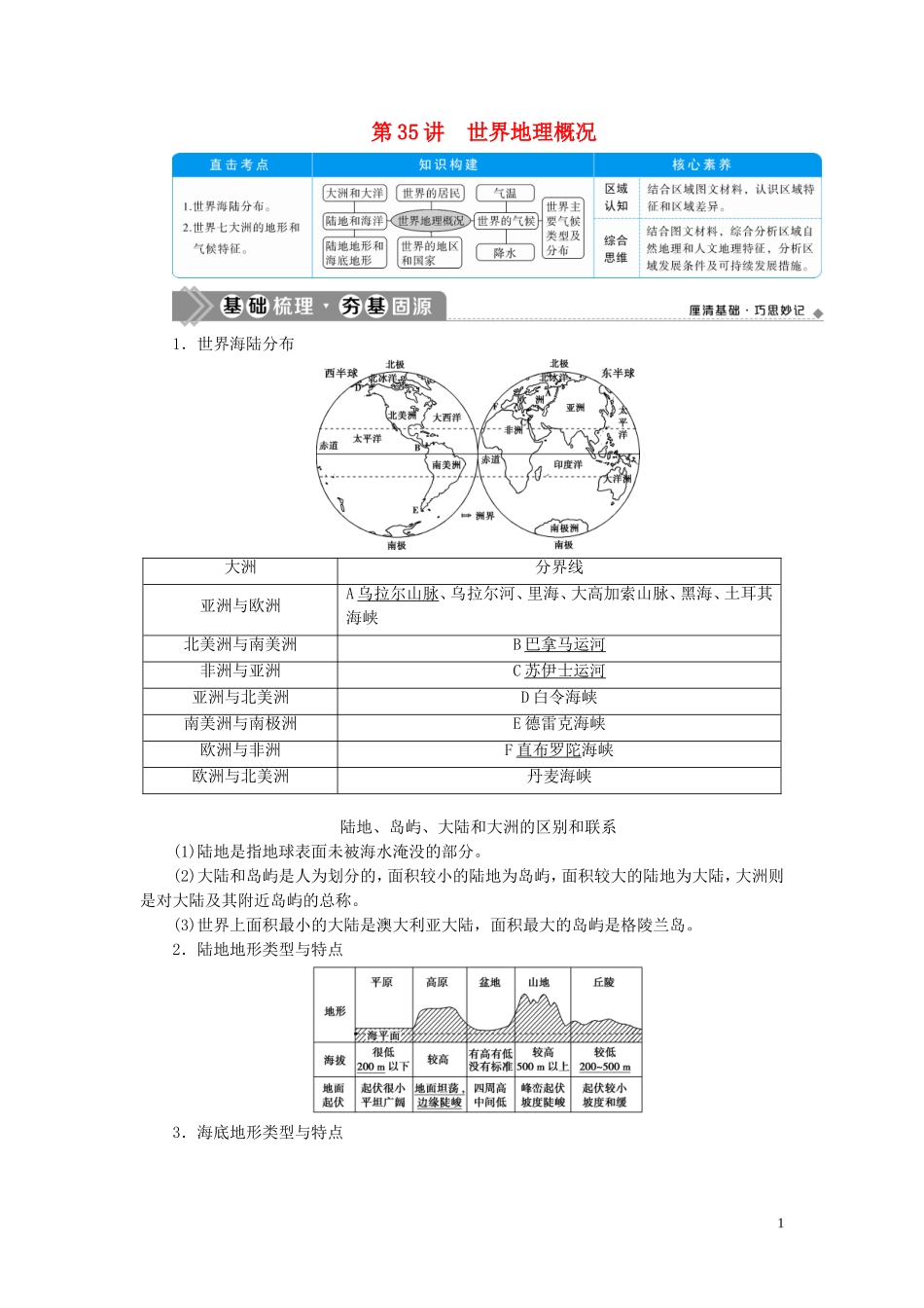 高考地理一轮复习 第十七章 世界地理 第35讲 世界地理概况教案 新人教版-新人教版高三全册地理教案_第1页
