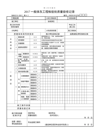 一般抹灰工程检验批质量验收记录