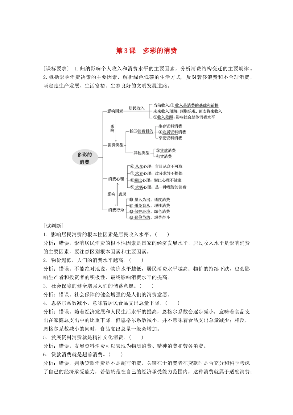 （鲁京津琼专用）高考政治大一轮复习 第一单元 生活与消费 第3课 多彩的消费讲义-人教版高三全册政治教案_第1页