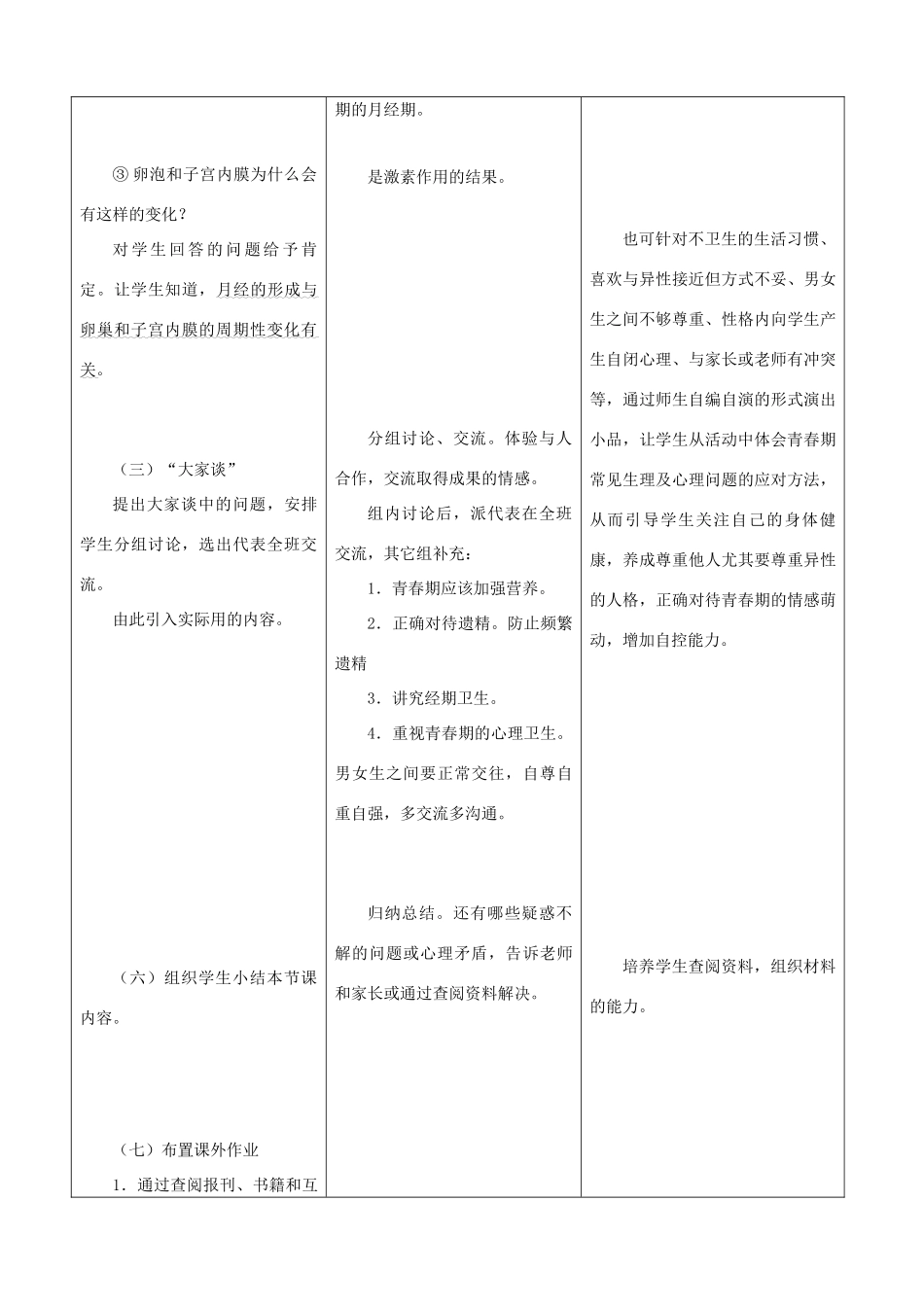 七年级生物下册 5.2《健康地度过青春期》第二课时教学设计 冀教版_第3页