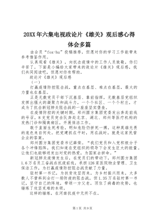 20XX年六集电视政论片《雄关》观后感心得体会多篇