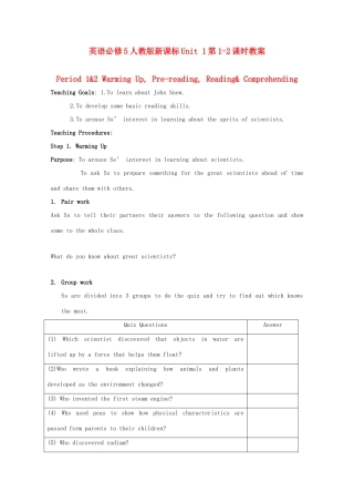 高中英语 Unit1第1-2课时 Period1&2 Warming Up, Pre-reading, Reading& Comprehending教案 新人教版必修5