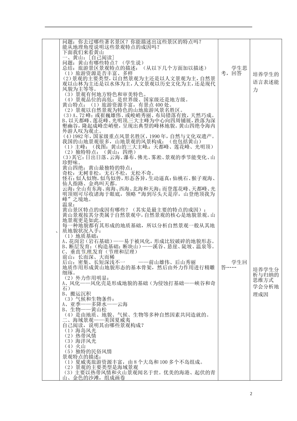北京市房山区房山中学高二地理 第二章第二节《著名旅游景区景观的特点及其成因》教案 中图版选修3_第2页