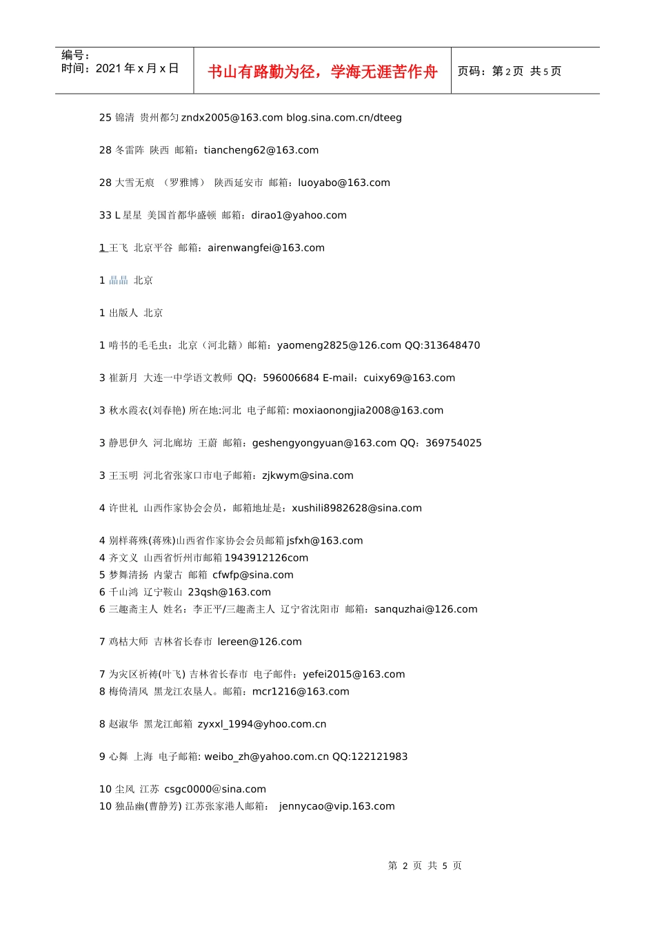 中国作家协会会员圈电子邮箱总汇_第2页