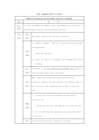 高一英语 Module2 Developing and Developed countries (reading)教案 外研版必修3