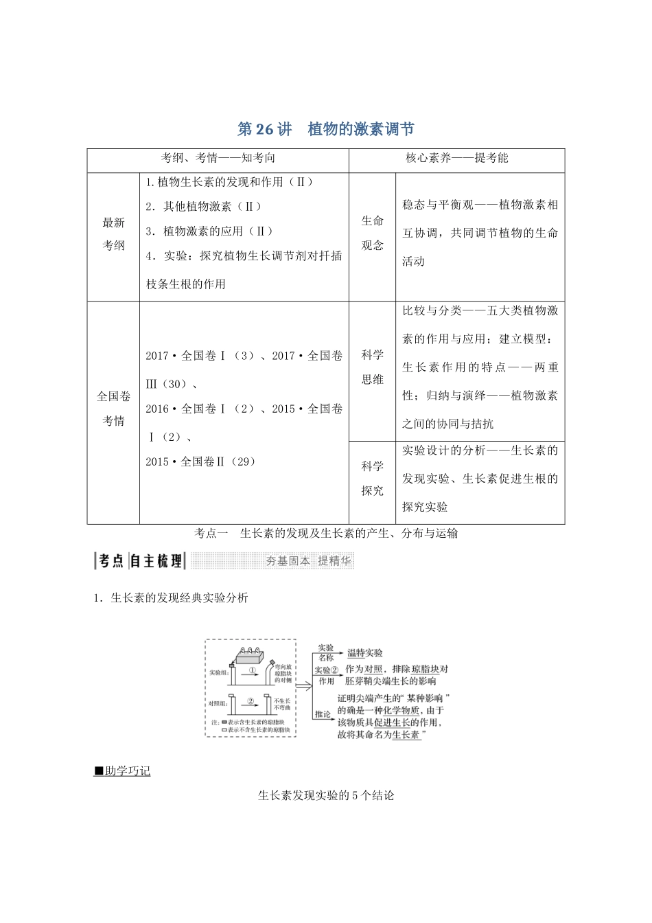 高考生物总复习 第26讲 植物的激素调节教案 苏教版-苏教版高三全册生物教案_第1页