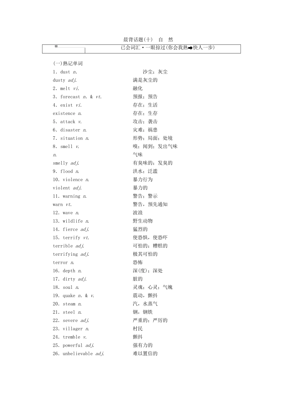 高考英语一轮复习 精选晨背热点话题（十）自然讲义-人教版高三全册英语教案_第1页