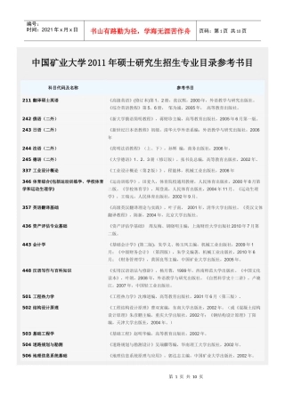 中国矿业大学XXXX年硕士研究生招生专业目录参考书目