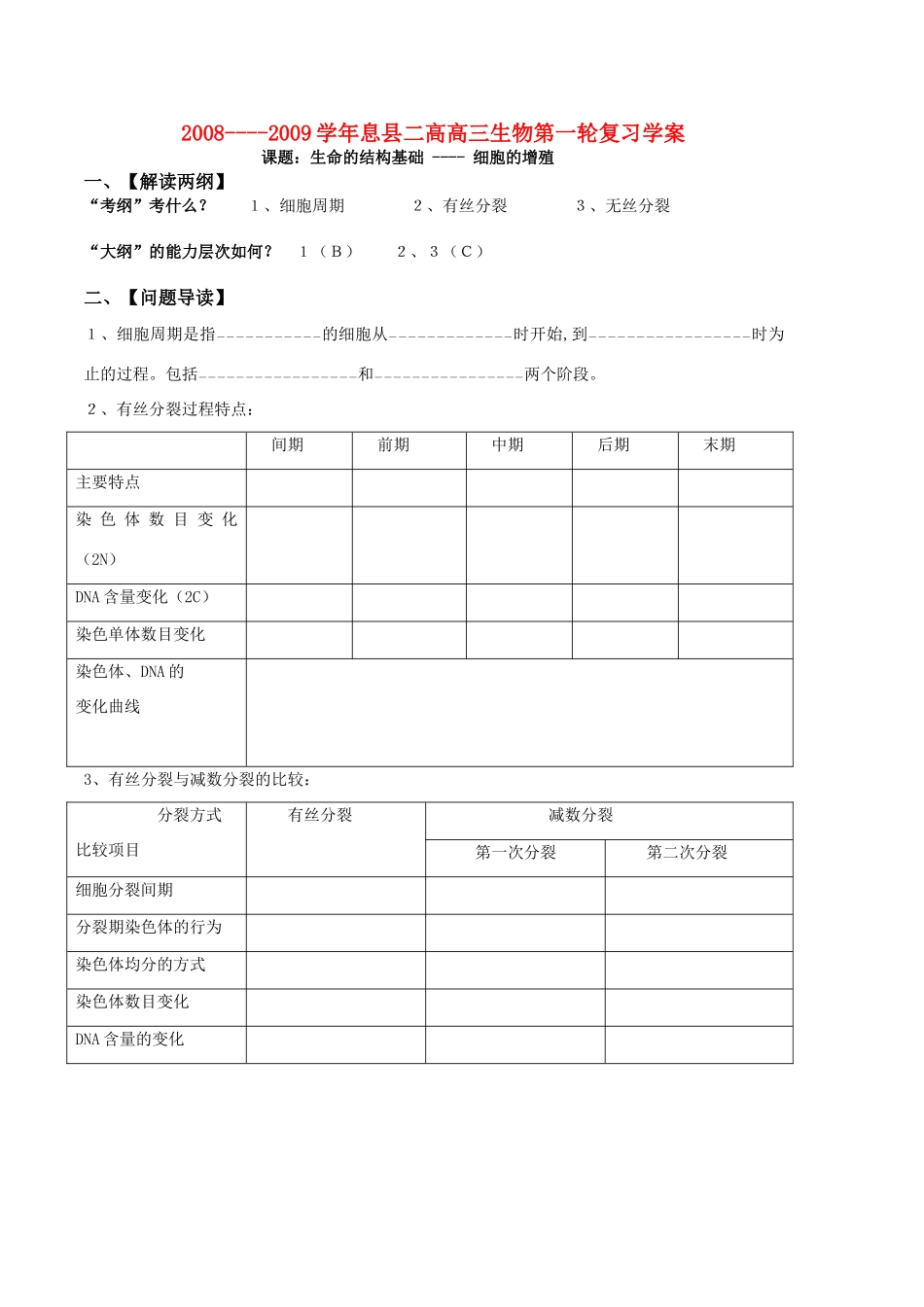 高三生物手生命的结构基础 ---- 细胞的增殖 人教版_第1页