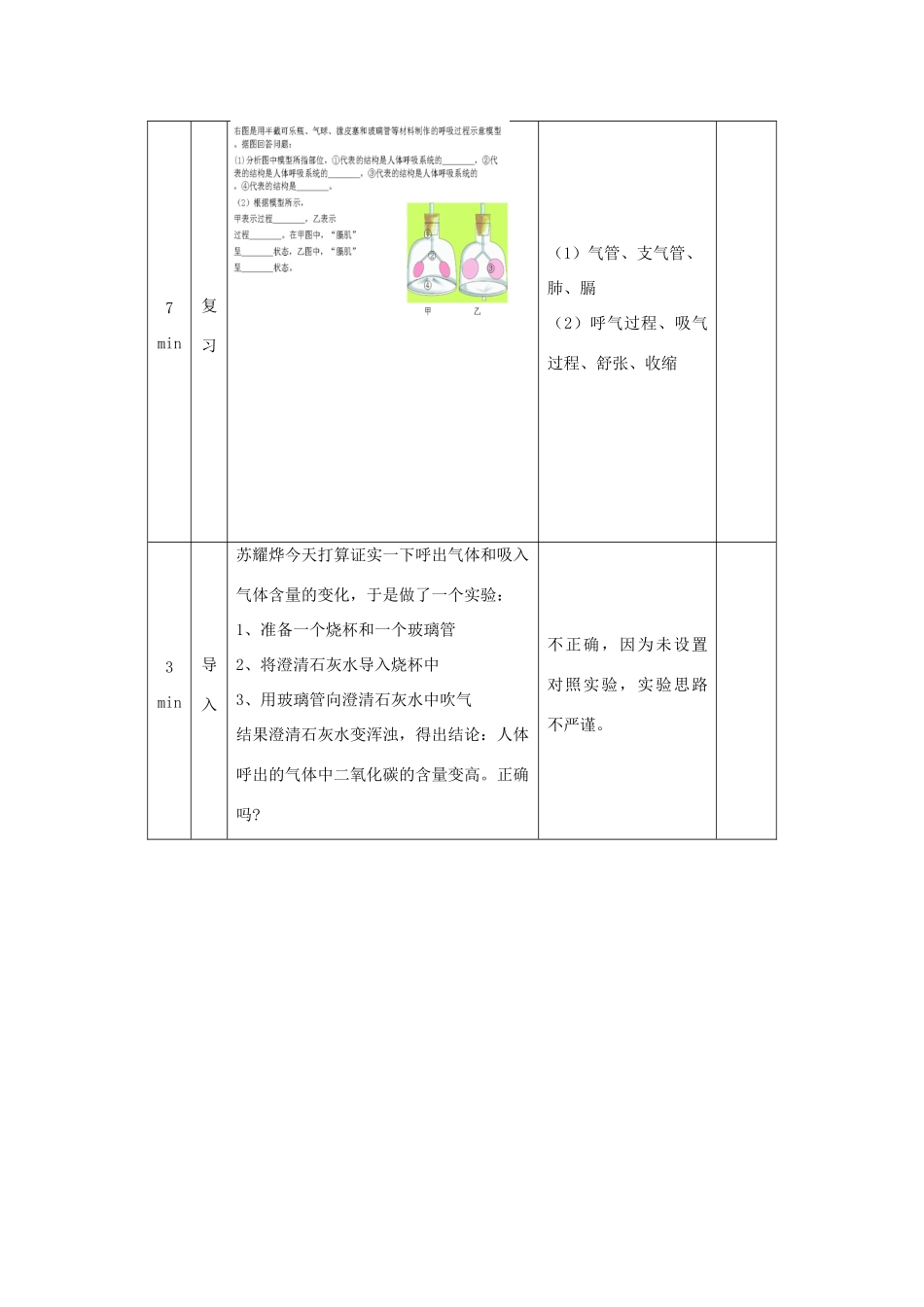 秋七年级生物下册 10.4 人体的气体交换教学设计 （新版）苏教版-（新版）苏教版初中七年级下册生物教案_第2页