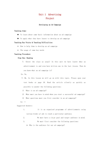 高中英语 Unit 1 Advertisi Project教案 牛津译林版必修4-牛津版高一必修4英语教案