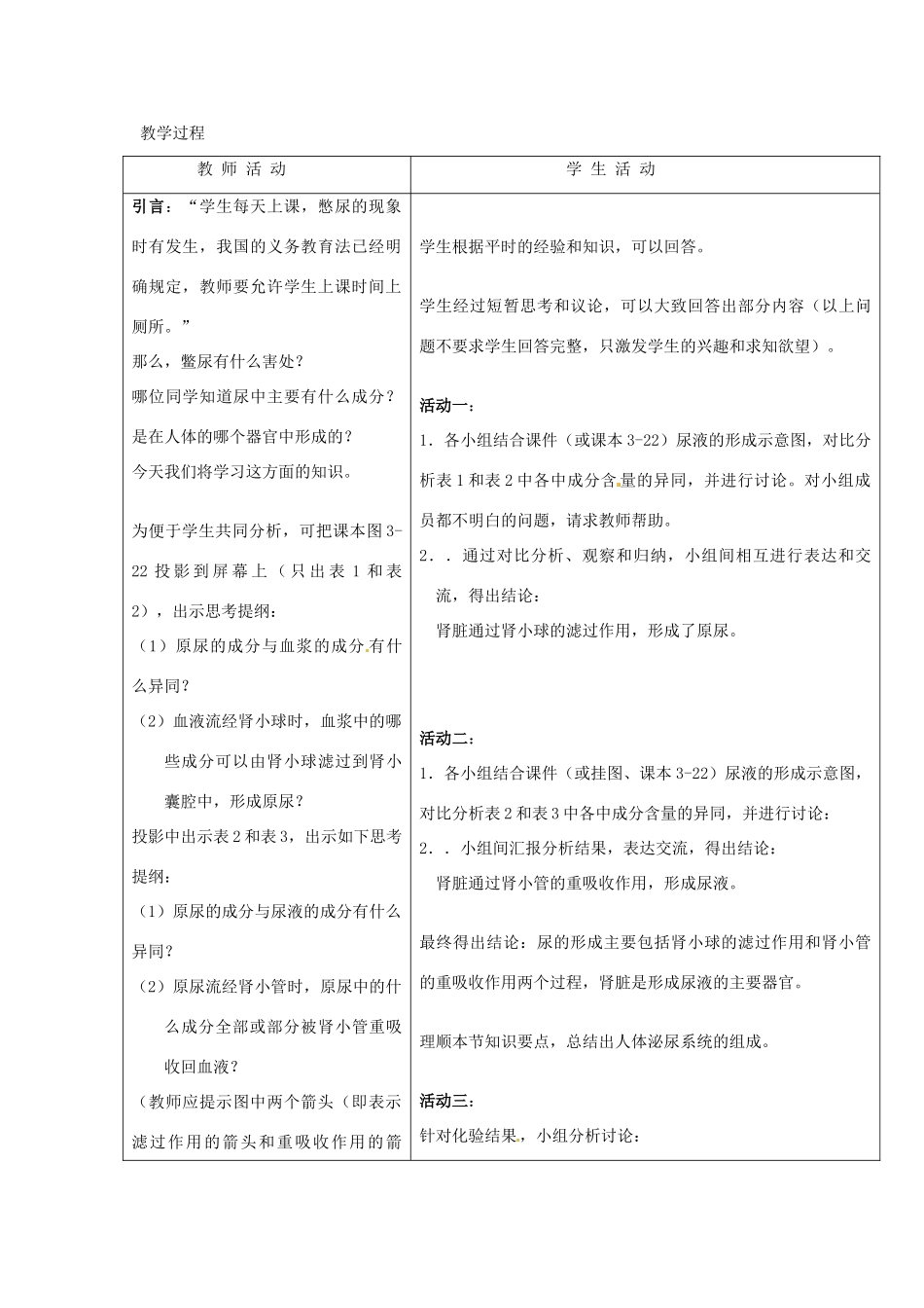 七年级生物下册 第三章《健肺强肾 精力充沛》3.2.2 尿液的形成教案 （新版）冀教版_第3页