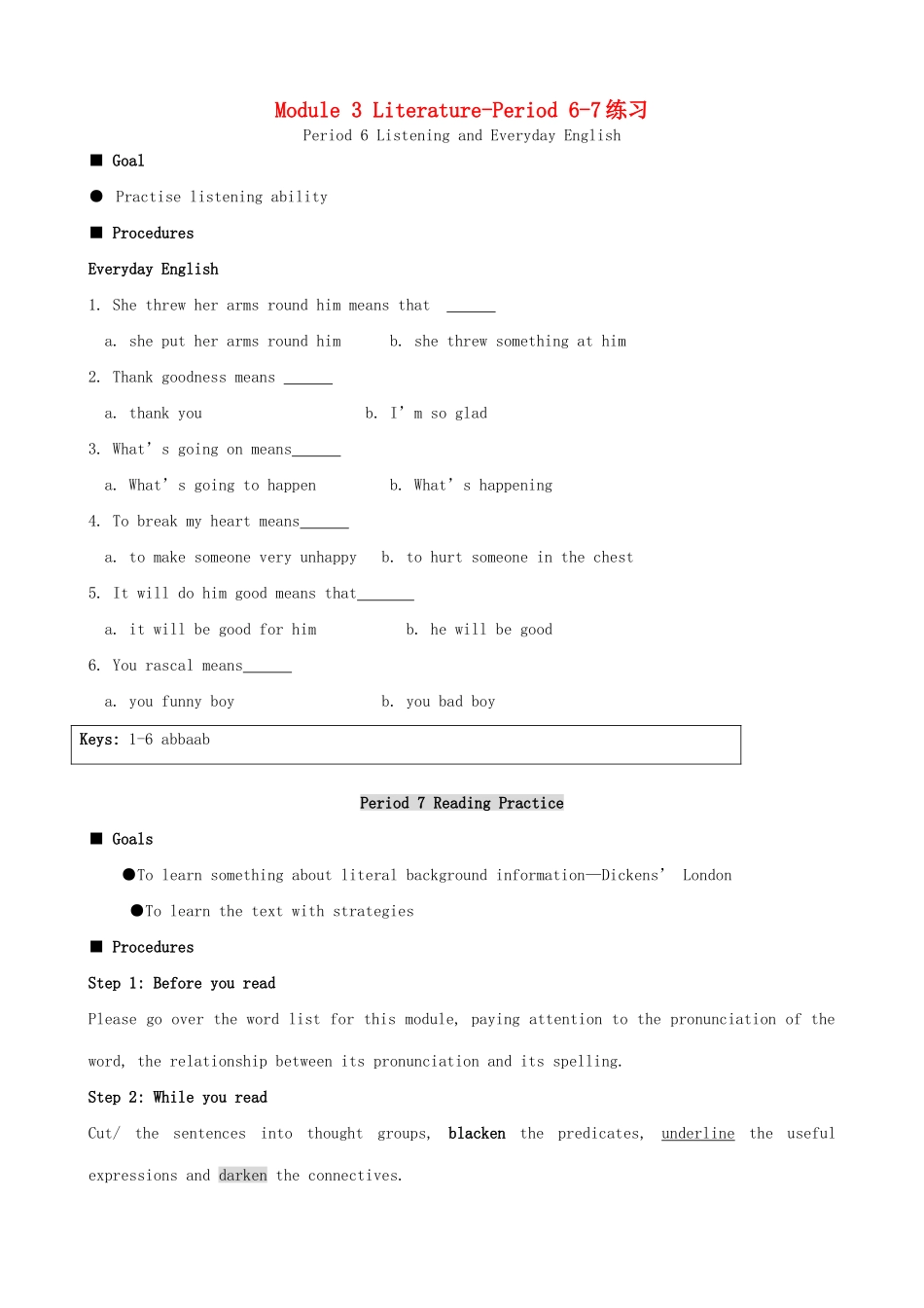 高中英语 Module 3 Literature-Period 6-7练习 外研版选修7_第1页