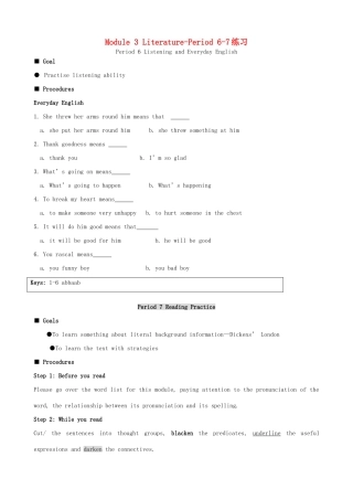 高中英语 Module 3 Literature-Period 6-7练习 外研版选修7