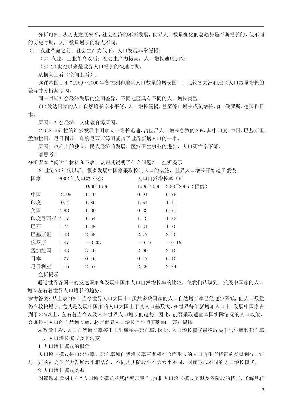 高中地理 1.1 人口的数量变化课文知识点解析 新人教版必修2_第2页