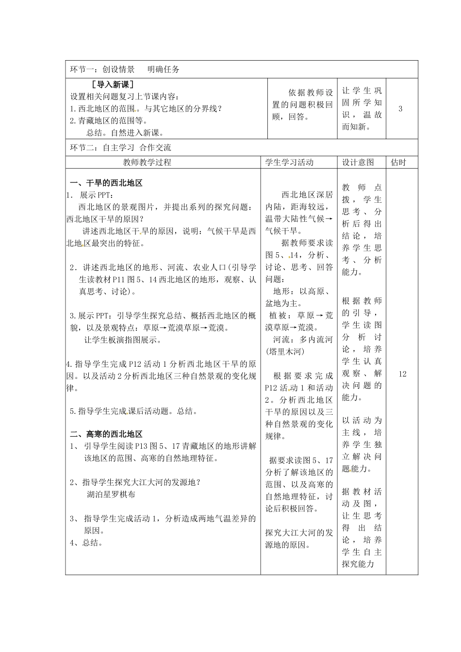 山东省临沭县第三初级中学八年级地理下册《5.3 西北地区和青藏》教案 新人教版_第2页