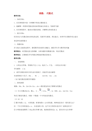 七年级数学上册代数式教案1人教版