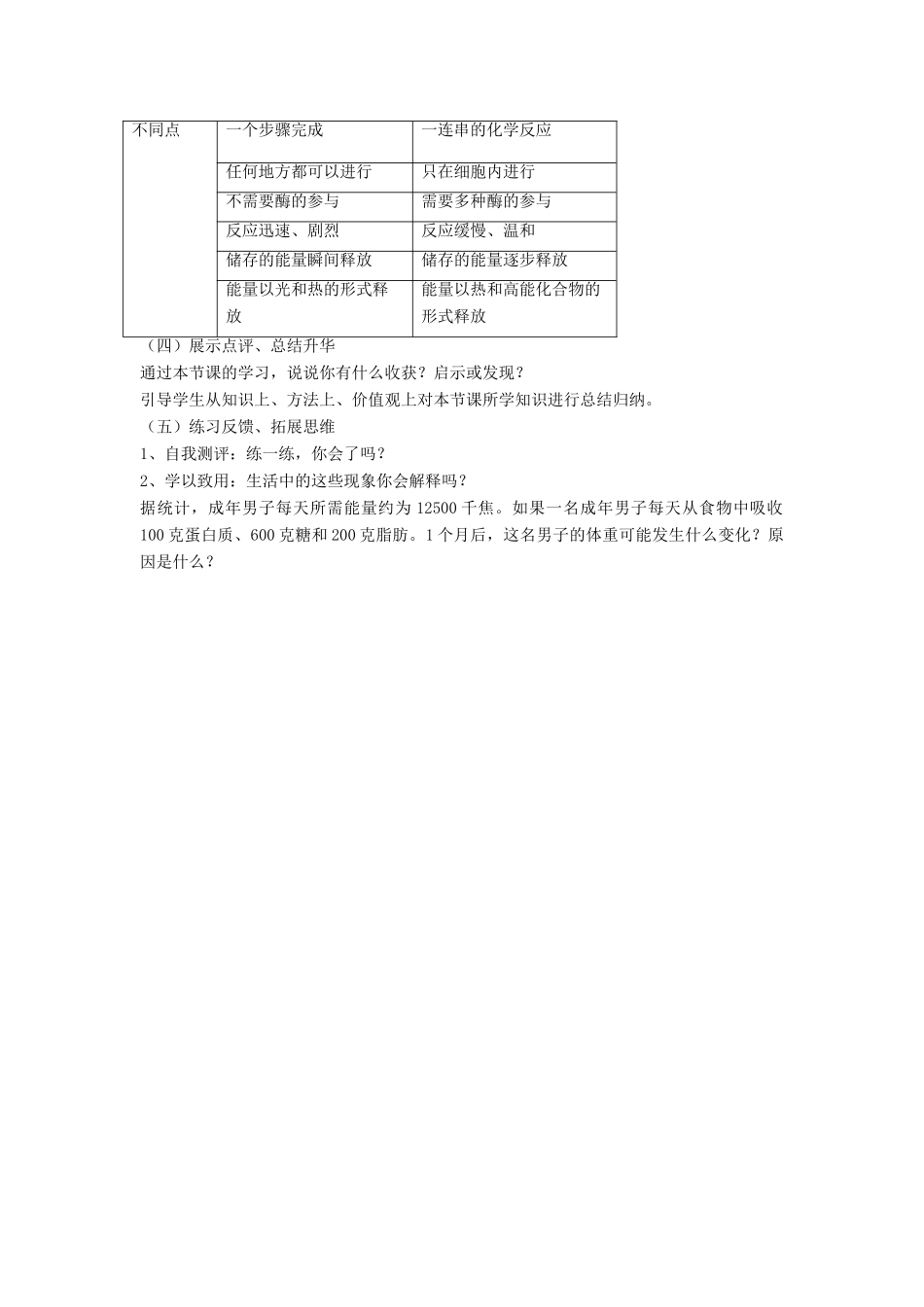 七年级生物下册 第10章 第一节 食物中能量的释放教案4 北师大版_第3页