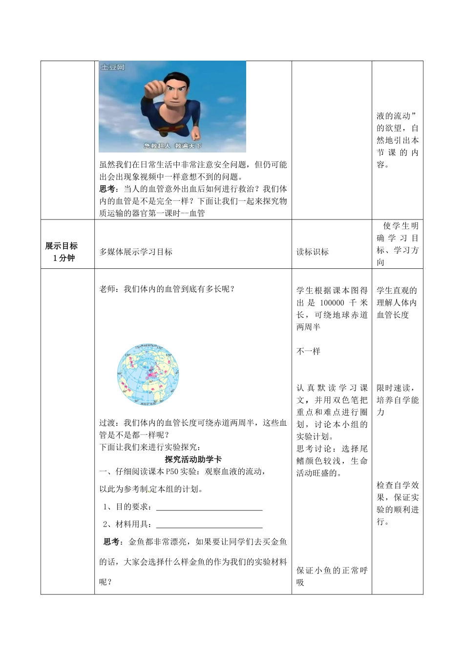 七年级生物下册 第3单元 第3章 第2节 物质运输的器官（第1课时）教案1 （新版）济南版_第2页