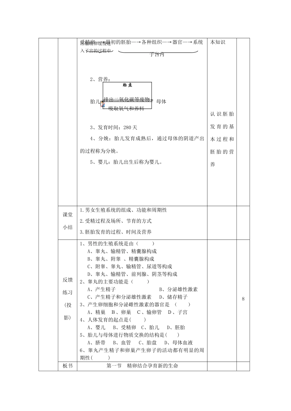 七年级生物下册 第4单元 生物圈中的人 第一节 精卵结合孕育新的生命名师教案2 苏教版_第3页