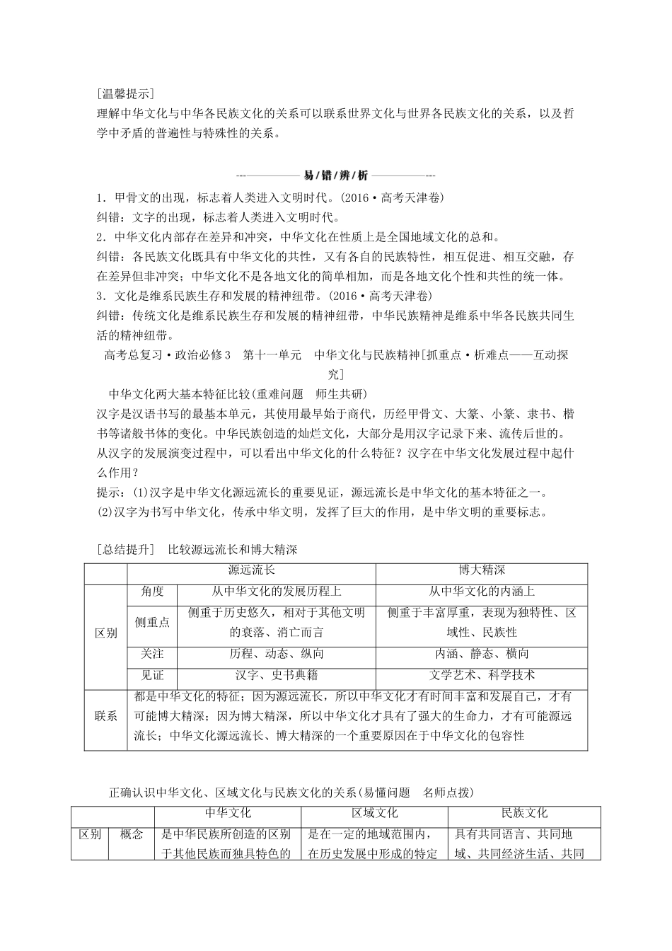 高考政治总复习 第11单元 中华文化与民族精神 课时1 我们的中华文化教师用书 新人教版-新人教版高三全册政治教案_第2页