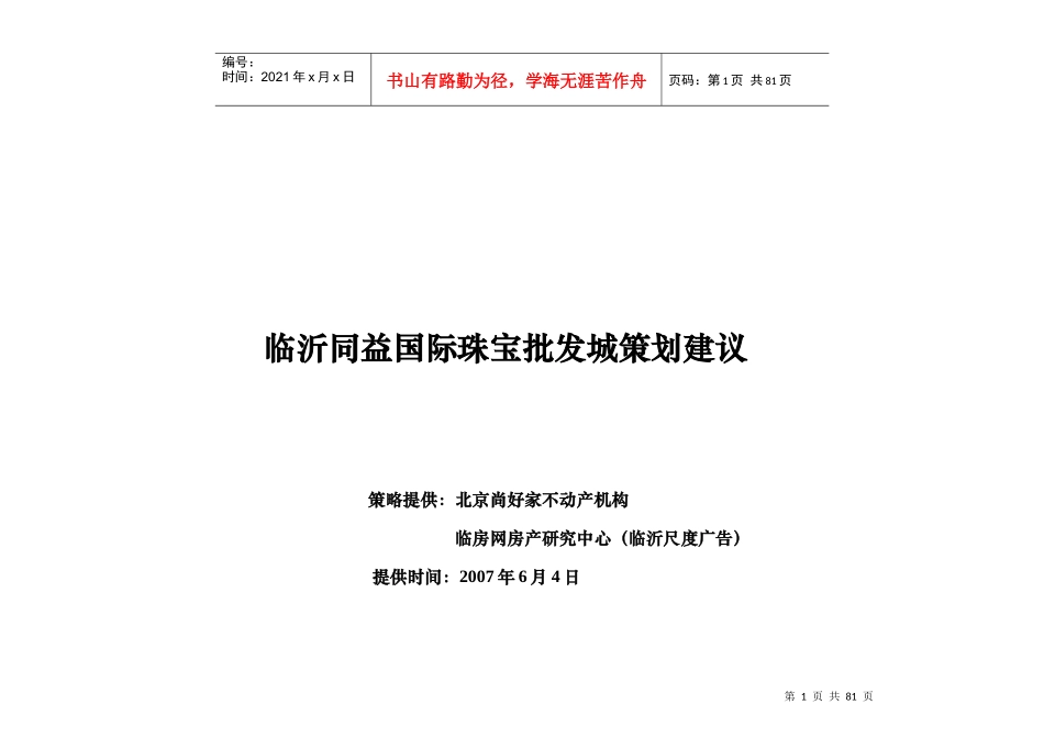 临沂同益国际珠宝批发城策划报告_第1页
